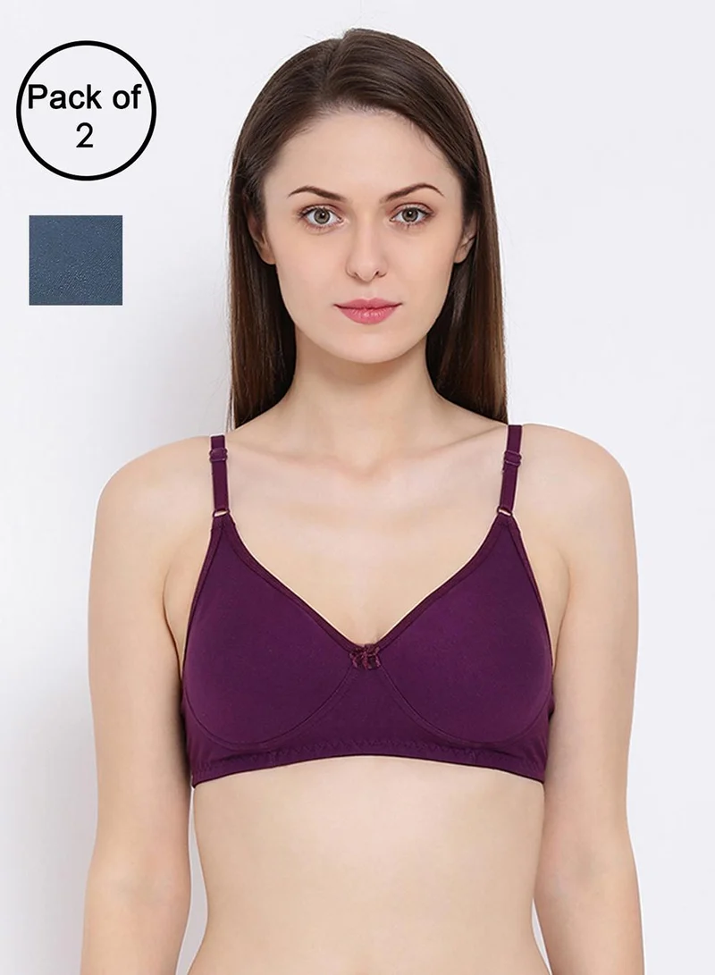 Clovia Non-Padded Non-Wired Full Coverage T-Shirt Bra in Navy Blue - Cotton